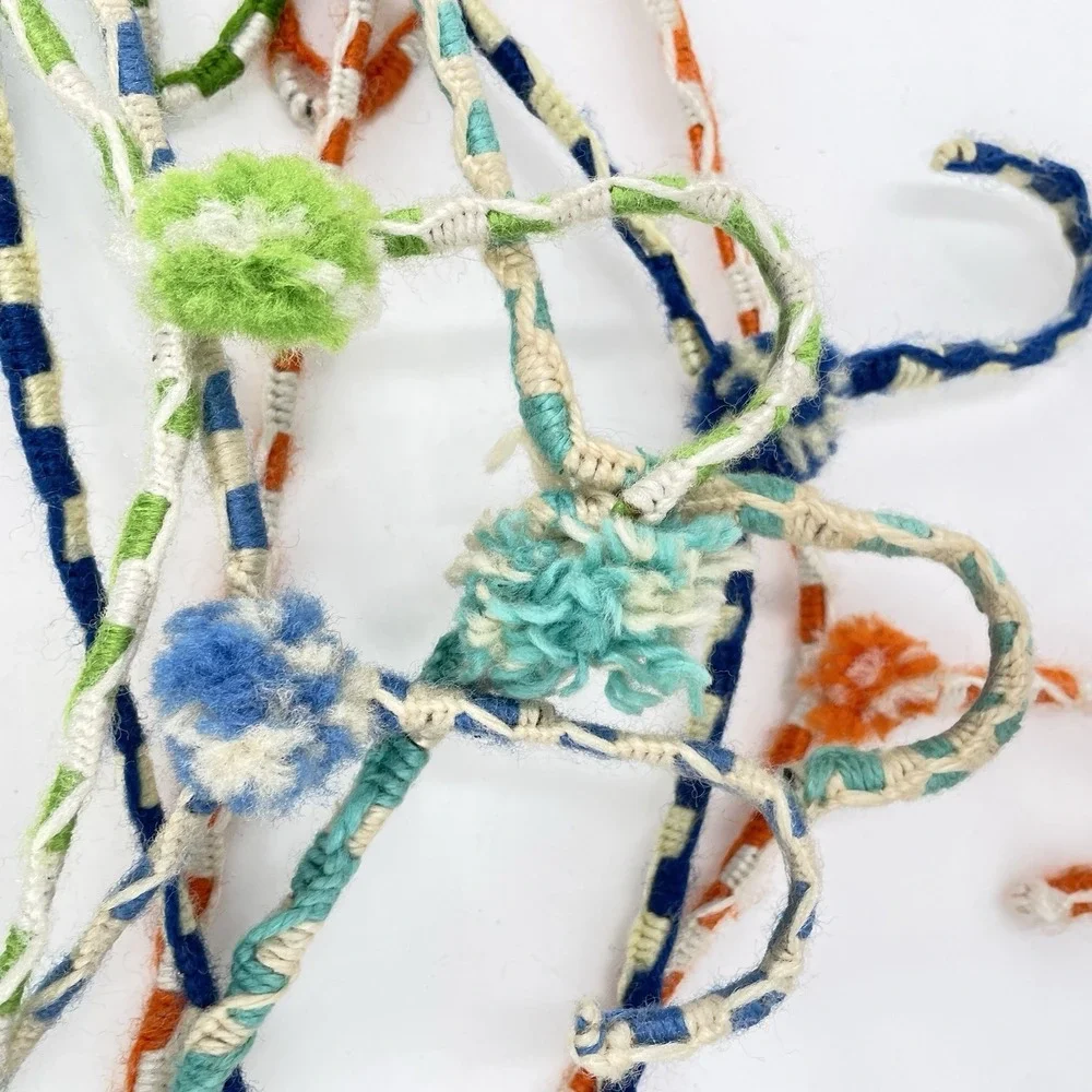 Vtg Crochet Yarn Covered Hangers Pom Pom Sturdy Double Wire Anti Slip Boho (b)